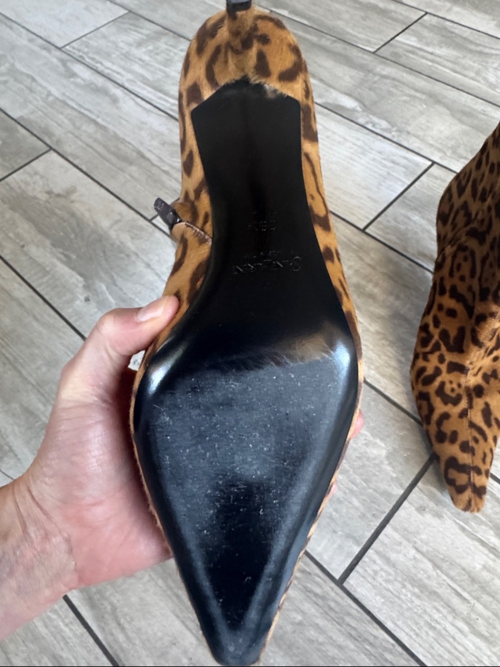 Saint Laurent Ashley Bootie - Leopard Print Pointed Toe Ankle Boots - Picture 6 of 9